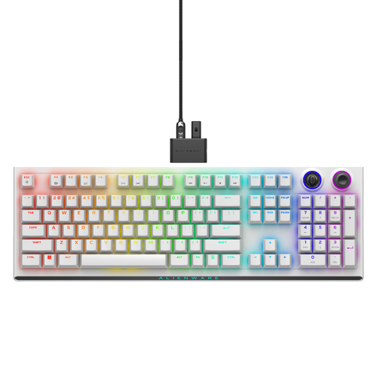 Alienware AW920K Tri-Mode Wireless Gaming Keyboard - Rechargeable, Wireless/Wired, Magnetic Snap-on Charging, Programmable Rocker Switch and Dial, AlienFX per-Key RGB - Lunar Light